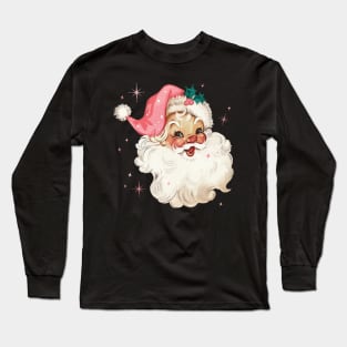 Retro Santa Claus Mid Century Modern Cute Pink Santa Sparkles Long Sleeve T-Shirt